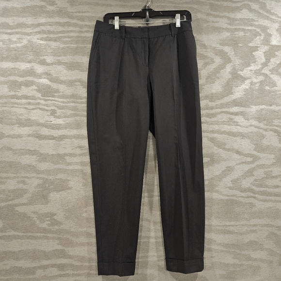 Lafayette 148 Perry SZ 6 NWOT Black Flat Front Cuffed Cotton Stretch Preppy Pant - Picture 1 of 12